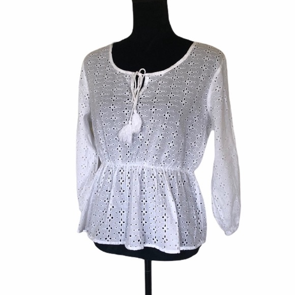 NWT Passport 100% cotton bohemian festival eyelet fabric peplum top size large - Picture 5 of 9